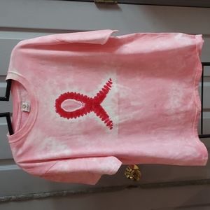 Sundog tye dye tshirt with fuschia pink breast cancer ribbon tye dye